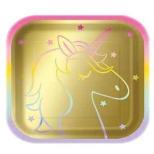 321 Party Gold Rainbow Unicorn Party Plates